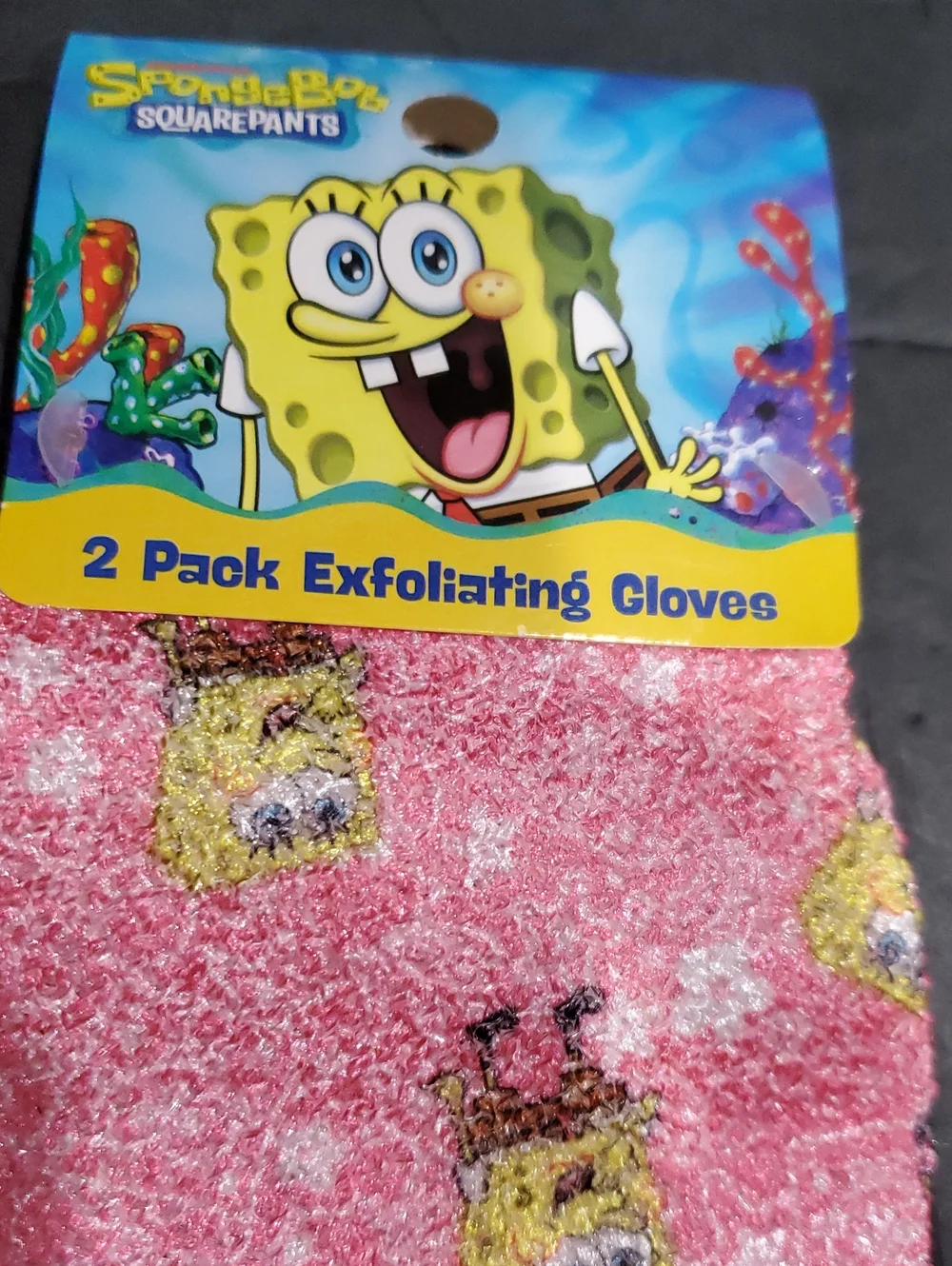 Nickelodeon's Spongebob squarepants exfoliating gloves and reusable makeup pads